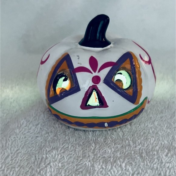 Day of the Dead‎ white multicolor lighted 3x3x3in pumpkin Halloween Table Decor - Picture 2 of 11